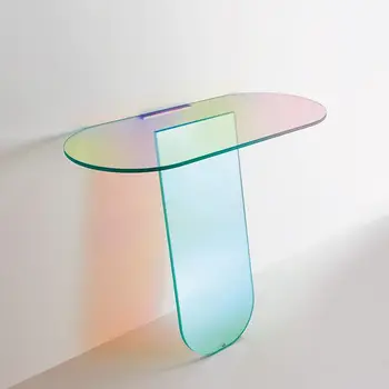 Индивидуален акрил цвят маса от стъкло в коридора, Приставной маса в скандинавски италиански минималистичном стил, Светъл Луксозна кръгла масичка за кафе