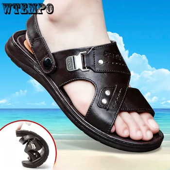 Летни сандали WTEMPO; мъжки мека нескользящая плажни обувки в корейски стил за бащи на средна и напреднала възраст; ежедневни мъжки сандали;