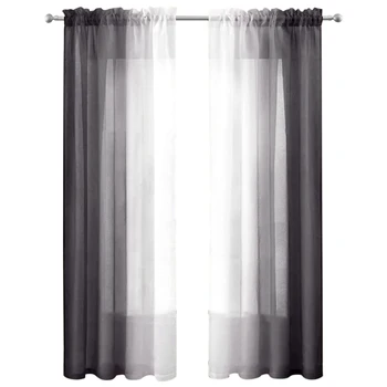 Модни прозрачни завеси 52 X 96 см, 2 панела, бели и черни градиентные завеси, текстурирани полупрозрачни завеси вуалевые