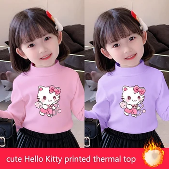 Hello Kitty Sanrio/ Детски Термотоп С дълги ръкави в стил Аниме Ins Kawaii За момичета, Зимата е Основен слой, Есенен Пуловер, Ежедневни облекла