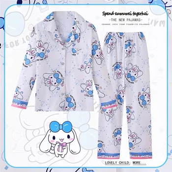Sanrio Hello Kitty, Детски пижамный костюм с дълги ръкави, Cartoony Синнаморолл Куроми, Есенна сладка пижама от аниме, Студентски детски дрехи