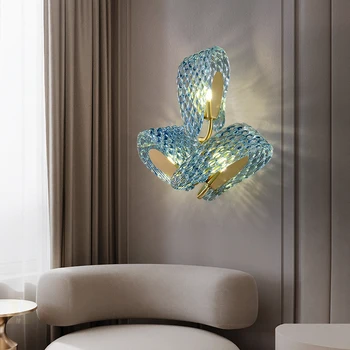 Креативен Стенен лампа във формата на синьо цвете, Луксозна Дизайнерска спалня, Таблата на леглото, на Фона на стена, Напълно Мед Декоративен стенен лампа за дневна