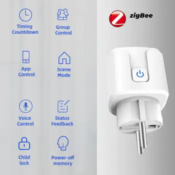 Ес щепсел Voice Contro Smart Plug Zigbee Таймер контакти Поддържа Алекса Google Assistant Smart Power Socket 20a дистанционно управление