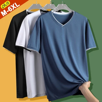 2023 Нова тениска от ледената коприна с къс ръкав и цветна вложка за мъже, голяма Свободна мрежа с кръгло деколте, дишаща