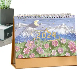 Постоянен календар на 2024 година, Мини настолен календар върху телена основа, Месечен списък, Личен Домашен клас, Училище, работно бюро