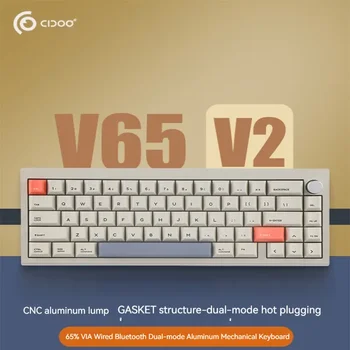 Механична клавиатура Cidoo V65 V2 с Потребителски Пълнеж, Безжична Двухрежимное Bluetooth Чрез дръжката От алуминиева Сплав с Цпу, Гореща замяна Rgb