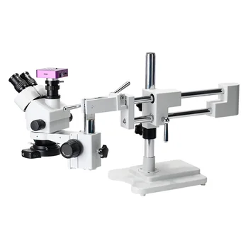 3,5-90X 51-мегапикселов промишлен тринокулярный микроскоп с стереозумом с двойна стрелка и увеличение, за производството на печатни платки и ремонт часа