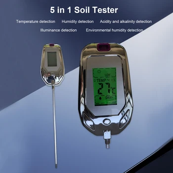 Тестер почвата 5 в 1 Тестер слънчева светлина, PH тестер, сензор за влажност на въздуха, Измервателен уред, Влажност, Температура на околната среда, Монитор влажност на въздуха.