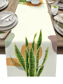 Геометрични покривка от листа на тропическите растения за украса на кухненската маса, покривки за масата за хранене, декорация на масата за сватбеното парти