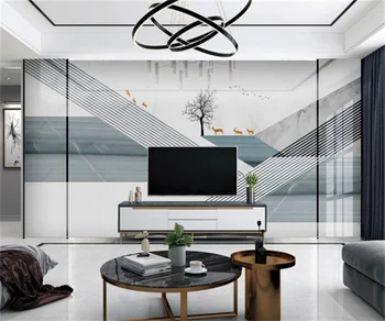 Скандинавски модерен минимализъм, имитация на мрамор и тапети за телевизор, професионални етикети върху стената на дома на поръчка, стенопис