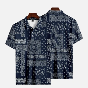 2023 Годишният Хавайски плаж, Ретро стил Мозайка, Мъжки ризи-топка за голф, Ежедневни блузи с къс ръкав