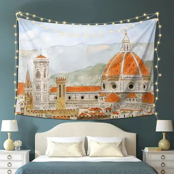 Италия Флорентински катедралата Дуомо, Акварел, живопис Гоблен на Гоблени за всекидневна Декор спални Начало Декор в стил хипи