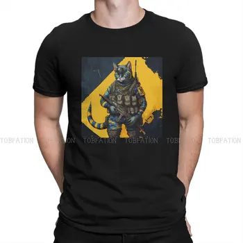 Тениска в стил хип-хоп с кръгла яка Котка Украински Войници Животно Базова тениска от чист памук Мъжки дрехи Мода Оверсайз Гореща разпродажба