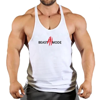 Памучни тениски за фитнес зали с принтом Beast Mode, мъжки тениски без ръкави за момчета, дрехи за бодибилдинг, риза, жилетка за фитнес, Stringer