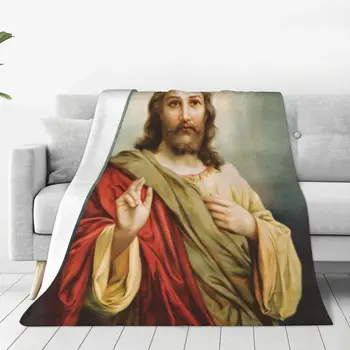 Фланелен одеяла с Исус, християнската църква на Бога, Топло меко покривка за дивана, на стола, на къмпинг, Забавно покривка за дивана