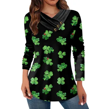 Дамски блузи с принтом с Деня на Св. Патрик, ежедневни ризи с дълги ръкави и яка, копчета, Модни Ежедневните Свободни фестивални пуловери, блузи Нови