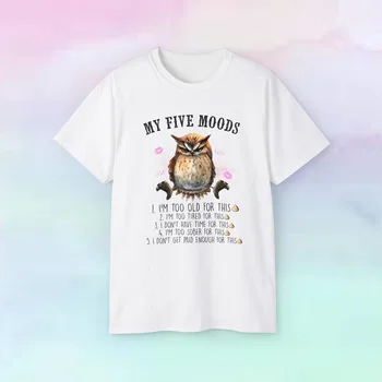 My Owl 5 Moods Забавни животни Тениска Унисекс от фланелка с къс ръкав и дълги ръкави