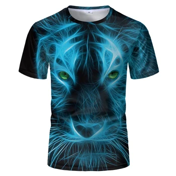 2020 г. Нова Черна луминесцентна тениска с глава на Тигър, мъжка тениска с аниме, тениски с 3D принтом, риза в стил хип-хоп, готини дрехи за Мъже, Ново лято