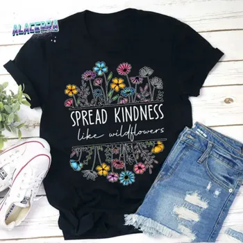 Распространяйте доброта, като диви цветя, реколта тениска за учители 