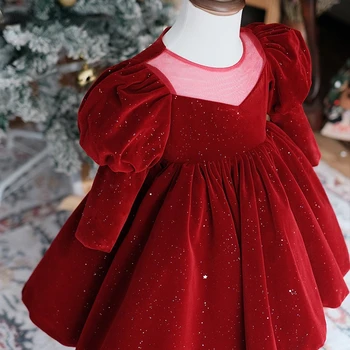 Празнична облекло за бебета и малки деца с дълъг ръкав за коледното момичета от 1 до 12 години, бархатное принцеса рокля, детско Коледно Пролет-есен зима детско