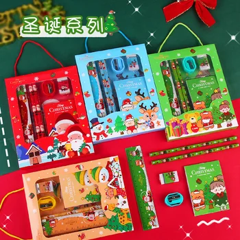 Коледен подарък набор от офис консумативи с анимационни герои Kawaii, Дядо Коледа, Преносим, забавен, от 6 теми, офис за обучение на деца, пълнозърнести подаръци
