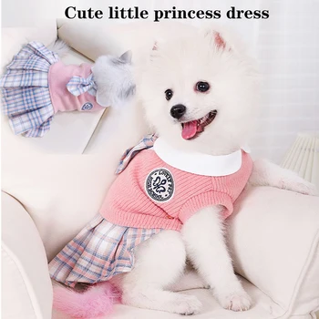 Коледна дрехи Зимни дрехи за кучета Сладка малката принцеса Котка куче пуловер, пола Топъл студен моден тренд обличам анцуг, рокля