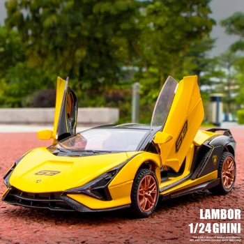 1:24 Lamborghini Sian FKP37 Гласове Под Натиска на Автомобили и Играчки Превозни Средства и Модела на Автомобила Звук и Светлина Сгъваеми Кола Играчки За Детски ваучър за подарък Бижута