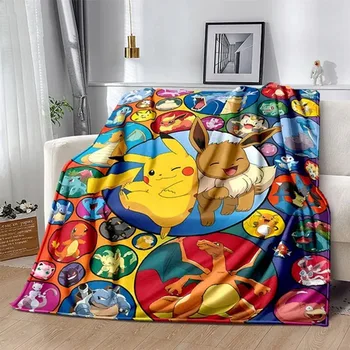 Фланелевое одеяло с шарени Pokemon и аниме, Фигурки Пикачу, Домашен диван, Одеяла за обедна почивка, Студентски одеяло, калъф за сън