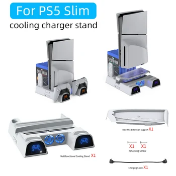 За PS5 Тънка богат на функции охлаждаща зарядно устройство ще захранване на база док-станция с подсветка за зареждане и стеллажом за съхранение на дискове за таксуване на база PS5 handle