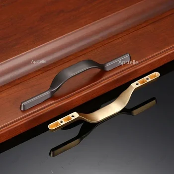 Модерна проста и луксозно Златисто-черна задвижваната кабинета Чекмедже на шкафа Минималистичная Арочная дръжка дръжката на гардероба от с сплав