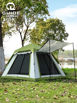 Напълно Автоматична Быстрораскрывающаяся палатка за къмпинг със защита от дъжд и слънцезащитен крем, удебелени, с навес за 3-4 човека