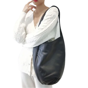 Модерна дамска чанта за през рамото от естествена кожа, чанта-торба с голям капацитет за подмишниците