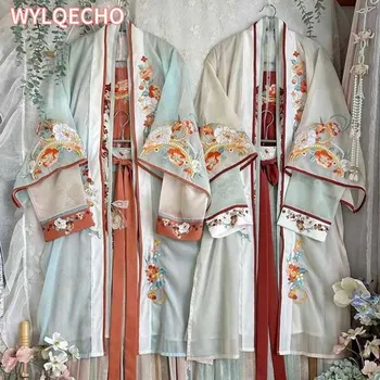 2023 Hanfu Dress Жена На Древното Китайско Традиционната Рокля С Бродерия Hanfu Женски Невероятен Костюм За Cosplay Лятото Бежово-Синя Рокля Hanfu