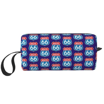 Пътна косметичка Cool Route 66, дамски Пътна косметичка с номера на САЩ, Органайзер за грим и тоалетни принадлежности, Женски, определени за съхранение на козметика Dopp