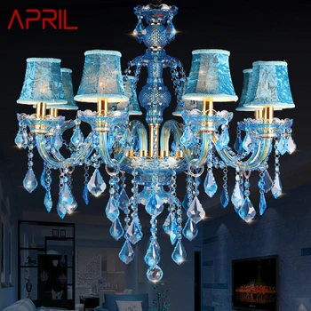 Кристален подвесная лампа в стил APRIL Blue, Европейската художествена лампа във формата на свещ, хол, ресторант, спалня, чиста полилей KTV