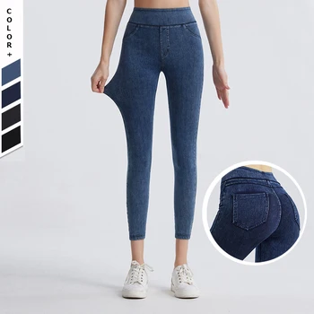 Панталони за йога с висока талия, дамски спортни гамаши от имитация на деним Super Stretch Slim Fit, чорапогащи за бягане на открито, дамски спортни дрехи