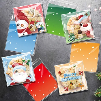 100шт Коледни Подаръчни опаковки за шоколадови бонбони и бисквити Пластмасови Самозалепващи торбички за опаковане на бисквити, закуски, подаръци за Коледното парти