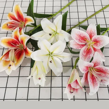1 БР 70 см, високо качество, 3 цветни глави, изкуствени Лилия, копринени цветя, сватбен подарък за дома F811