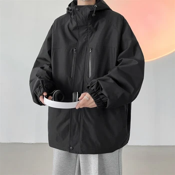 Демисезонная яке Streerwear, мъжки однотонная яке-бомбер, ежедневното Улично Свободно палто с цип, Женска двойка, стил колеж