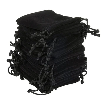 Меки кадифени торбички, завязки за бижута, опаковъчна хартия, опаковки от 100 мешочков за партита, сватбени аксесоари, черен цвят