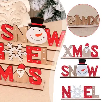 Коледни Дървени орнаменти с букви, изделия от дърво със собствените си ръце За Коледната украса на дома трапеза, Коледен подарък за деца J9A8