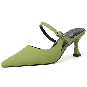 ENMAYER 2023, Нов размер на 33-40, разноцветни дамски модел обувки с катарама, Сандали от овча кожа с каишка отзад дамски сандали на тънките токчета