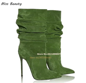 Зелени Велурени обувки с припокриване от велпапе кожа, с острия пръсти, на висок ток-висок ток диаметър 120 мм, Женските Генитални маратонки за подиум Ephesus