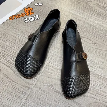 2023 Нова висококачествена мека Класическа ръчно изработени обувки в стил ретро, дамски есента на обувки от естествена кожа, мека подметка, удобни обувки на плоска подметка