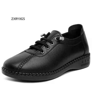 ZXRYXGS Популярните Дамски Ежедневни Обувки На Плоска подметка с Голям Размер, Есен 2023, Естествена Кожа, Мека Подметка, Удобната Пътна Обувки За Шофиране Tide