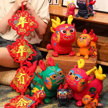 2024 Нова Карикатура На Зодиака Талисман На Годината На Дракона Китайски Играчки-Дракони Мека Кукла-Животно Коледна Украса Възглавница