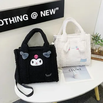 Скъпа чанта от аниме Sanrio Kuromi за момичета, мультяшная чанта на рамото от вълна от овце Cinnamoroll, модни преносима чанта за отдих