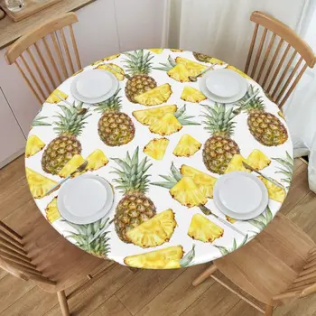 Кръгла маса с ананас покритие, покривката с еластичен край на вътрешния двор, градинска кухня, парти, пикник, водоустойчив покривка