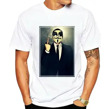 Тениска с АНОНИМНИ името на RLC Guy Fawkes Occupy Wall Street, култов хакер със среден пръст, стръмни върхове, тениска с кръгло деколте
